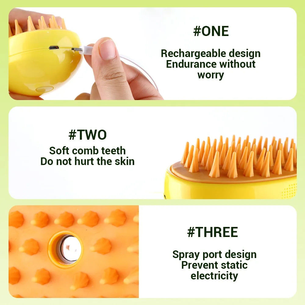 SteamGroom™ 3-in-1 Pet Steam Brush — Groom, Massage & Shine